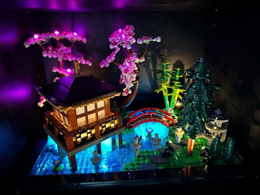 A LEGO build lit by a Bright My Bricks LED kit