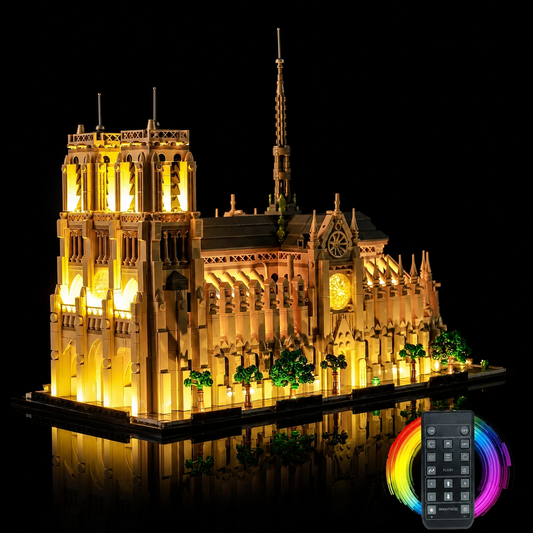 warm LED glow detail: Bright My Bricks USB-powered LED light kit for LEGO® Notre-Dame de Paris #21061