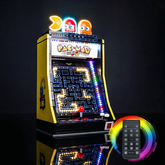 Bright My Bricks custom LED lighting for LEGO® PAC-Man Arcade #10323 — LED kit powered on