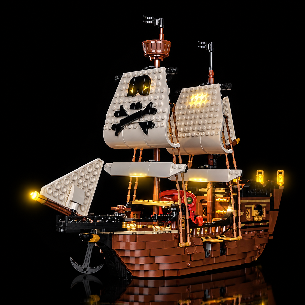LED light kit for LEGO Creator 3-in-1 Iconic Pirate Ship 31387, illuminated front display