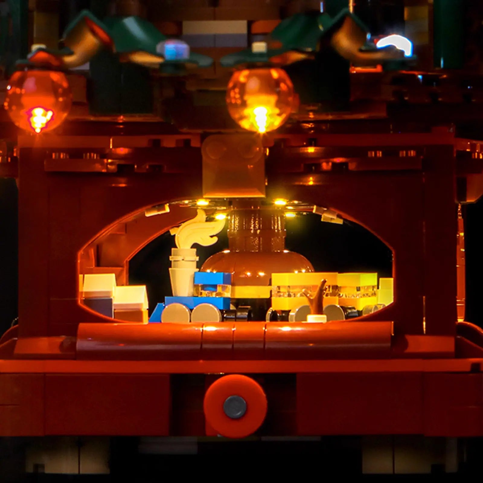 A fun, vibrant look for the LEGO Christmas Tree, showcasing the playful multicolor light option from our kit.