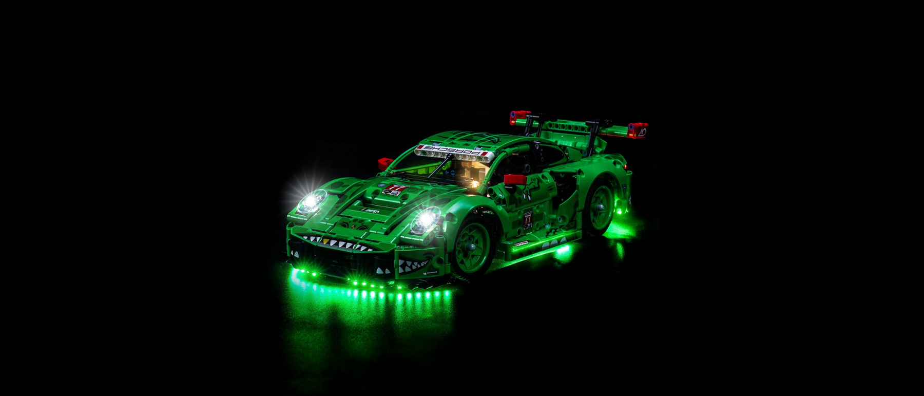 Light Kit for LEGO® Technic Porsche 911 GT3 R REXY AO Racing Car #42224 — lit with the LED light kit