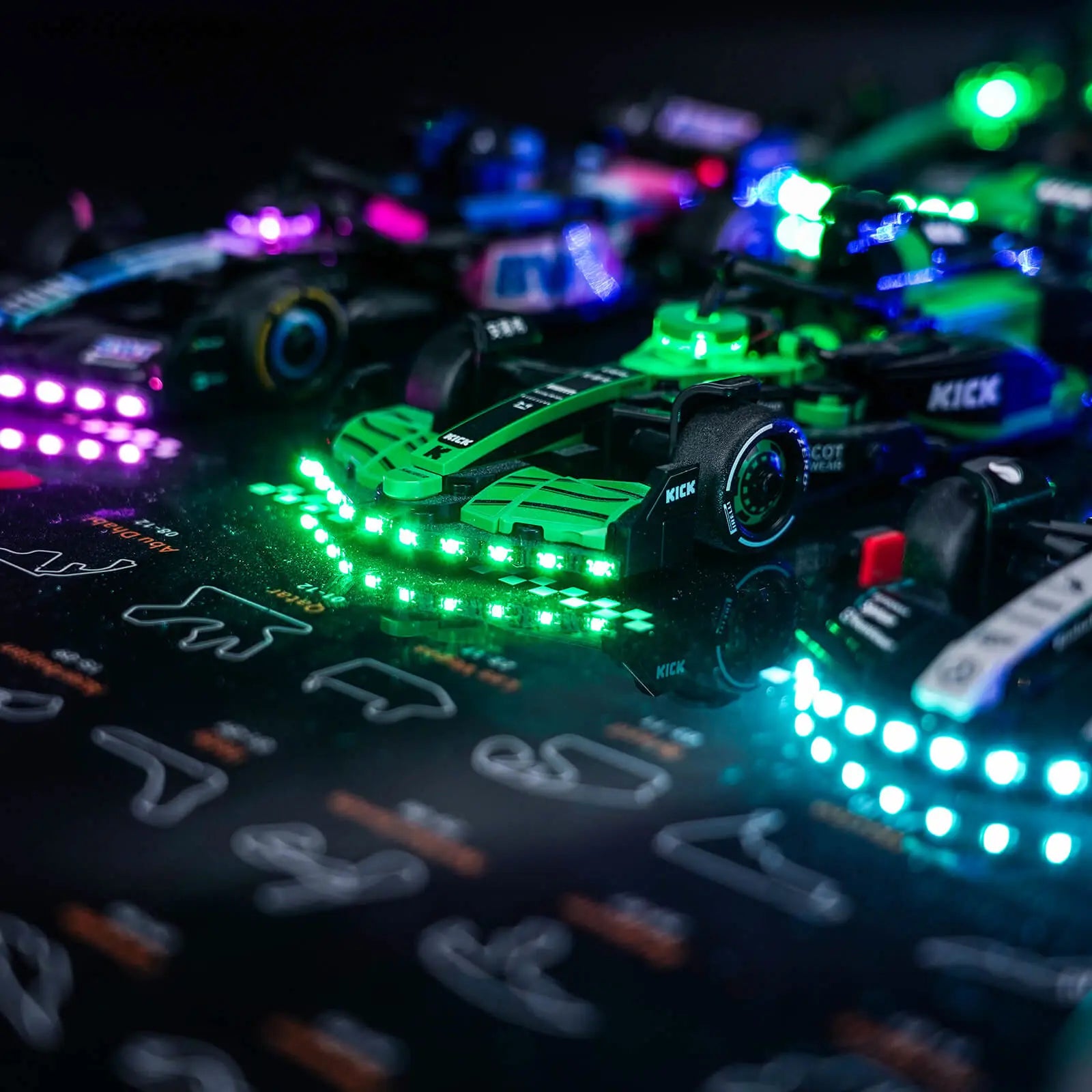 Wanddisplaytafel für LEGO® F1 Speed ​​Champions Autos (10 Steckplätze) ohne LED