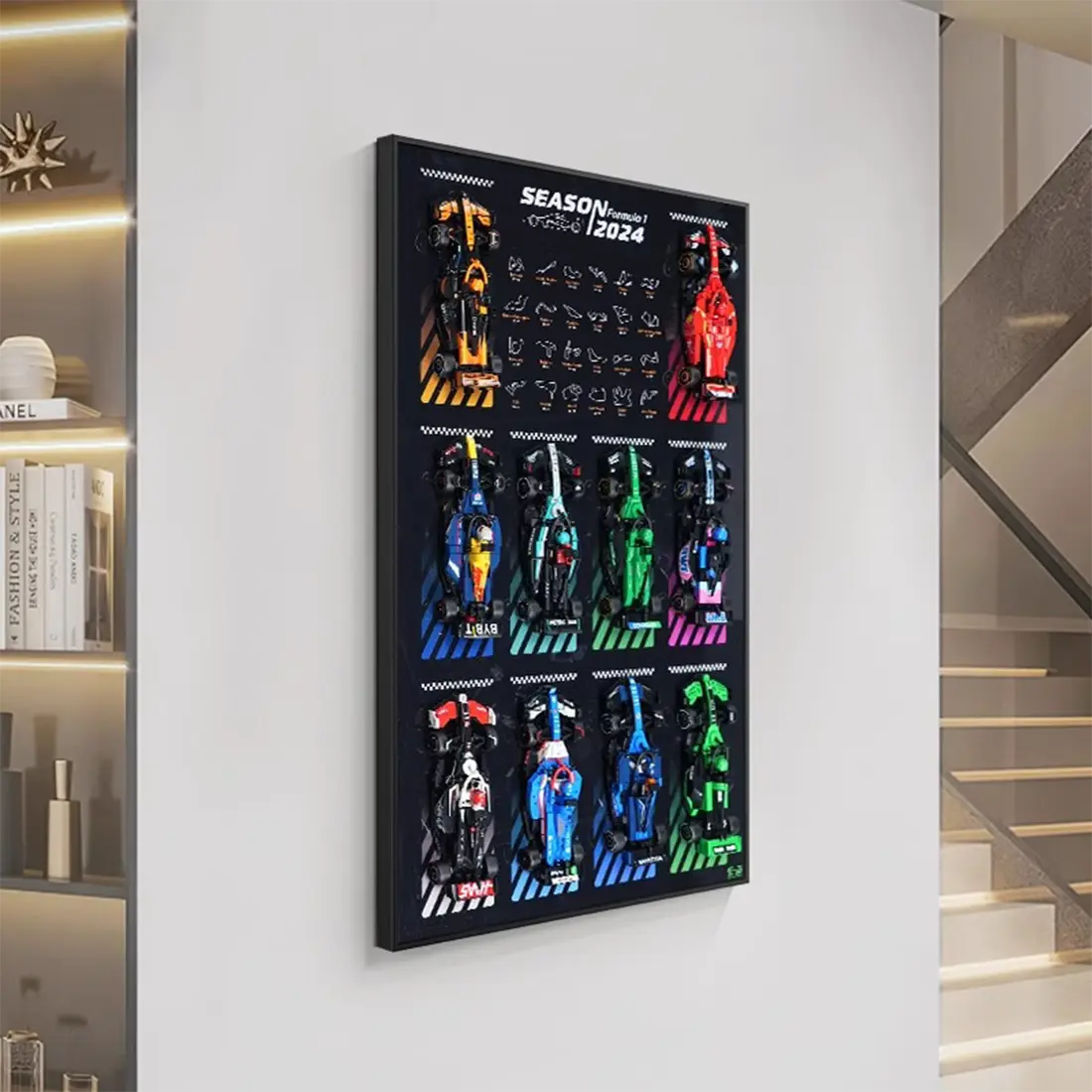 Wanddisplaytafel für LEGO® F1 Speed ​​Champions Autos (10 Steckplätze) ohne LED