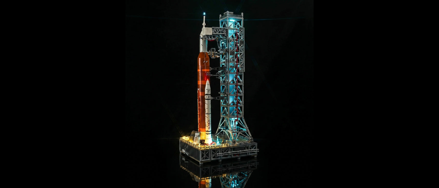 Blue Light Kit for LEGO® NASA Artemis Space Launch System #10341 — lit with the LED light kit