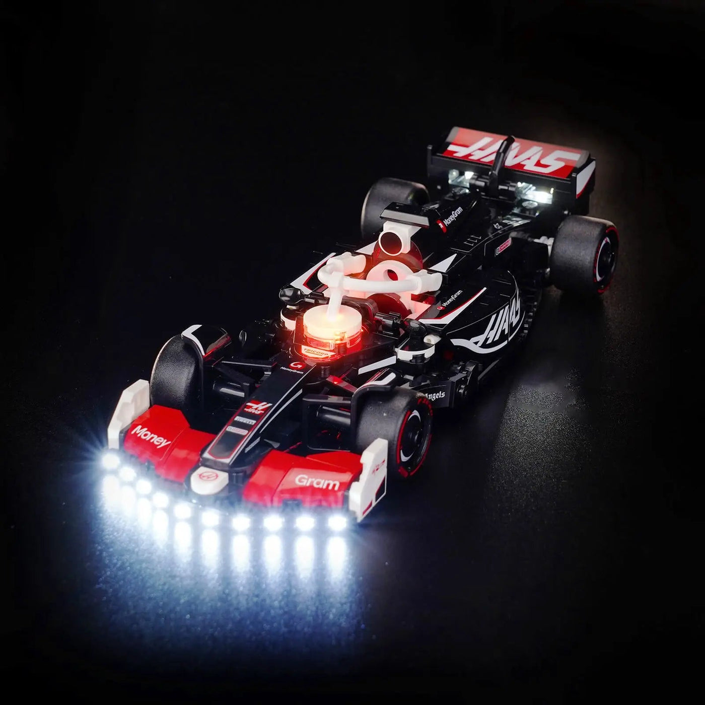 LED Wall Frame for LEGO® F1 Speed Champions – Light Up Your Grid side angle with lights on (LED lights for LEGO® builds)