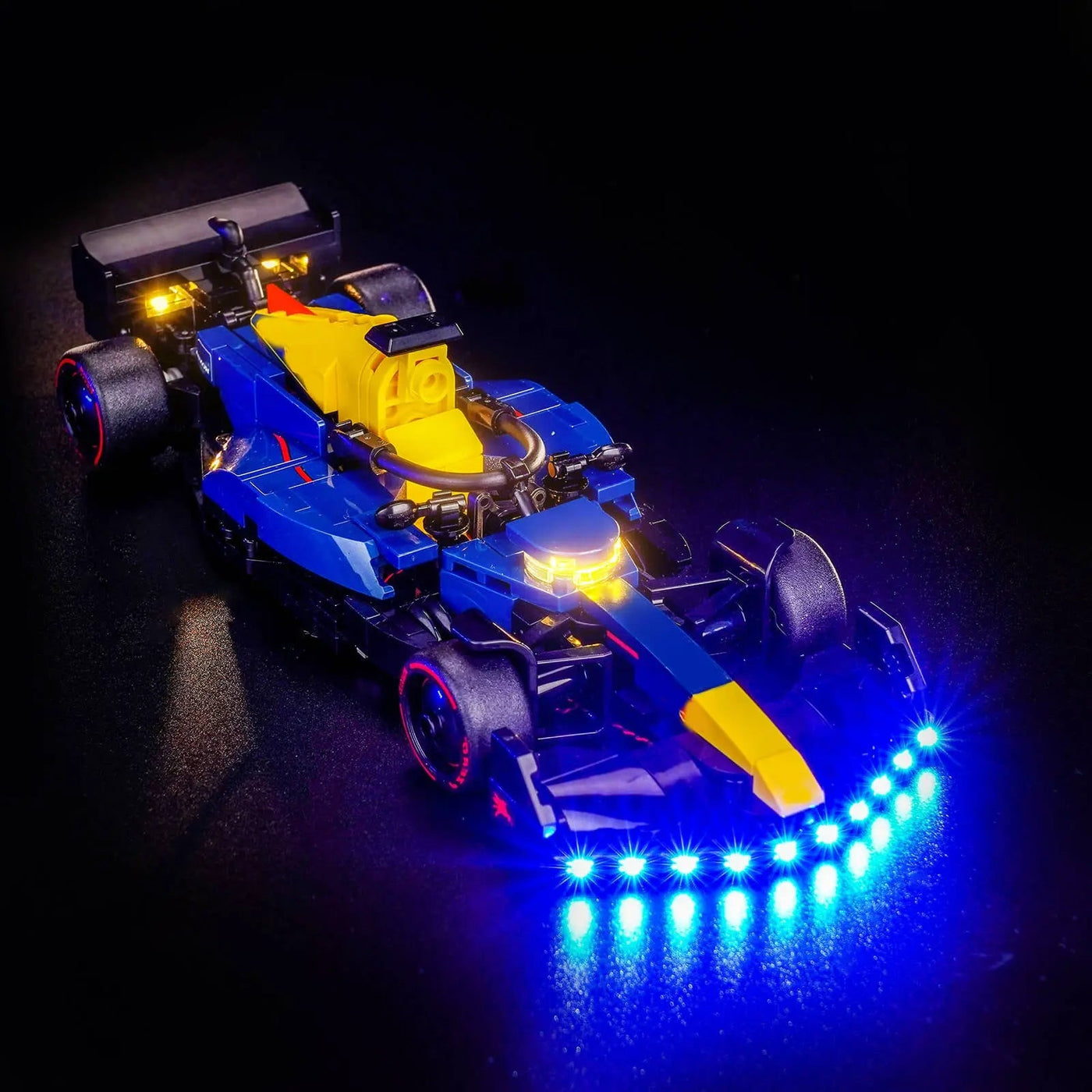 LED Wall Frame for LEGO® F1 Speed Champions – Light Up Your Grid — custom LEGO® lighting, fully illuminated on display