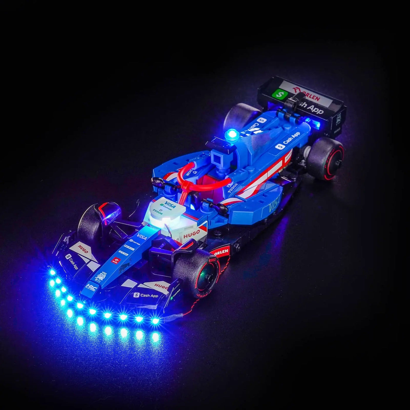 LED Wall Frame for LEGO® F1 Speed Champions – Light Up Your Grid — LED lights for LEGO® builds, side angle with lights on
