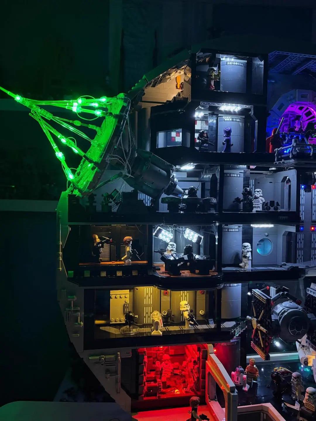 The LEGO Star Wars Death Star 75419 as a collector's display piece, fully lit by a Bright My Bricks LED light kit.