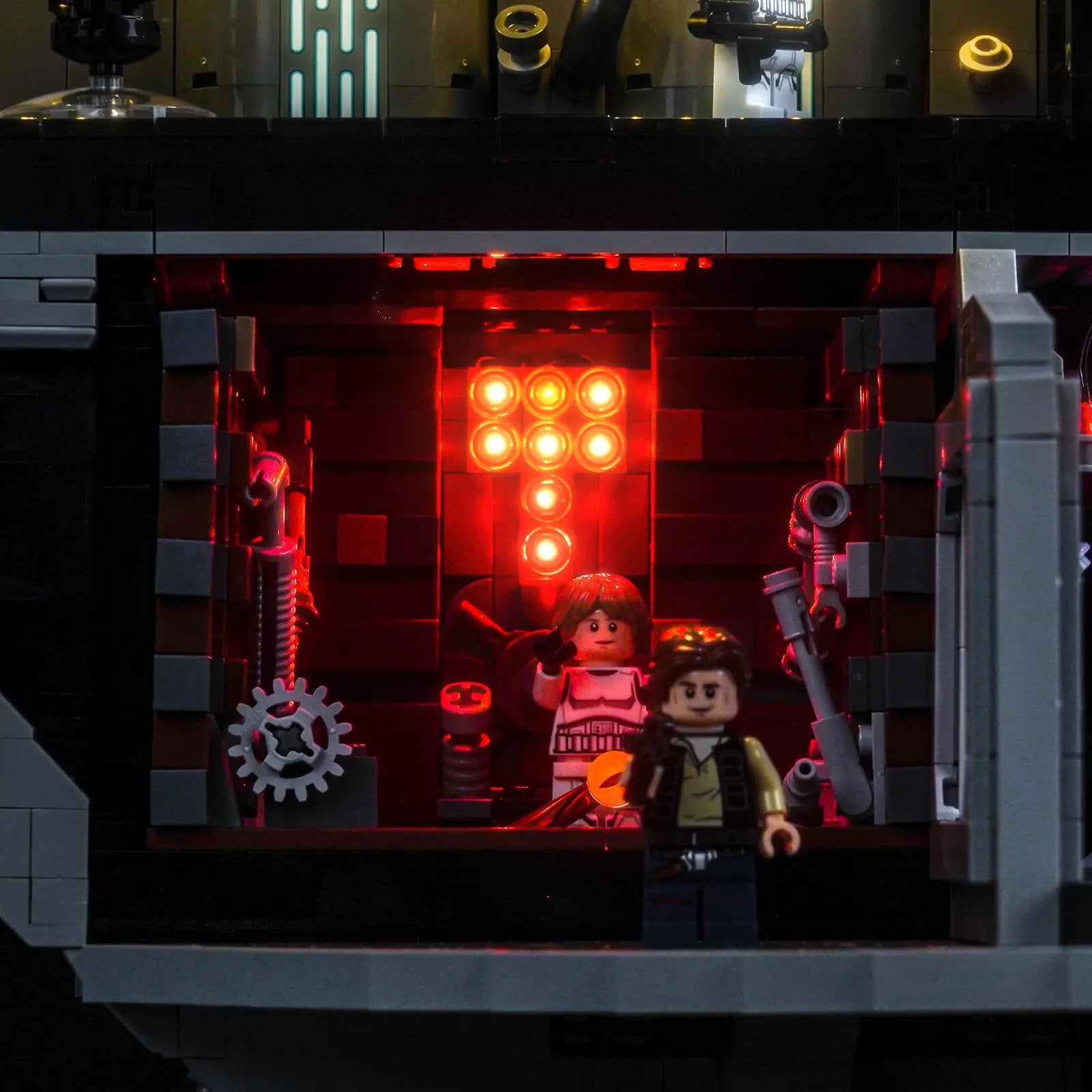 Blinking console lights bring a control room to life in this detailed light kit for LEGO Star Wars Death Star by Bright My Bricks.