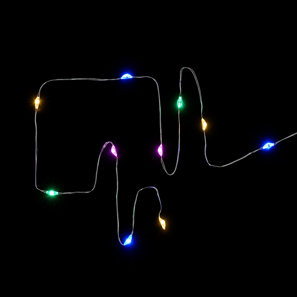 Four-colour micro-LED string with blue, green, yellow and pink lights