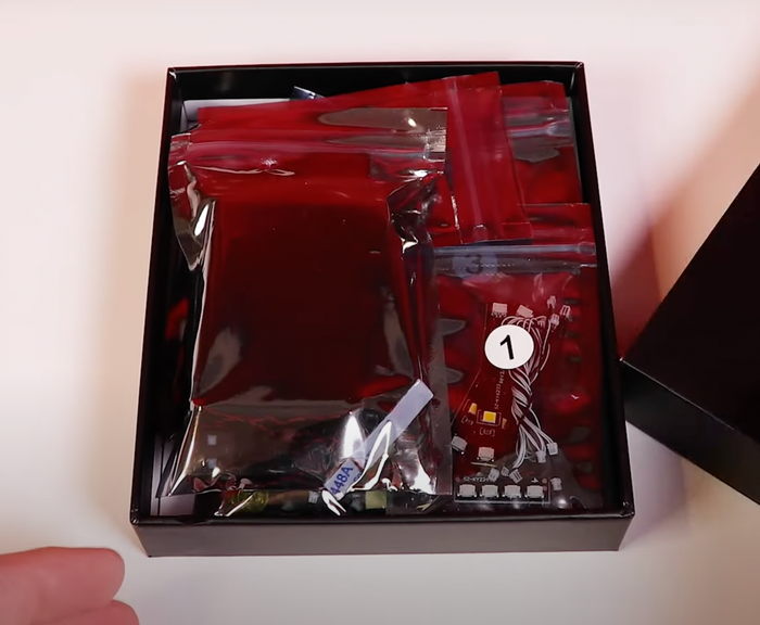 A Bright My Bricks kit opened, components bagged and numbered