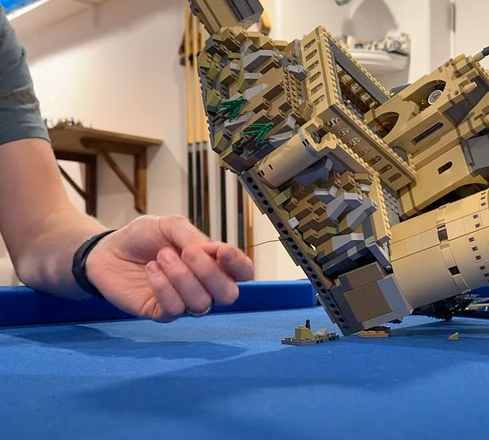 A large LEGO build lifted to check the wiring underneath