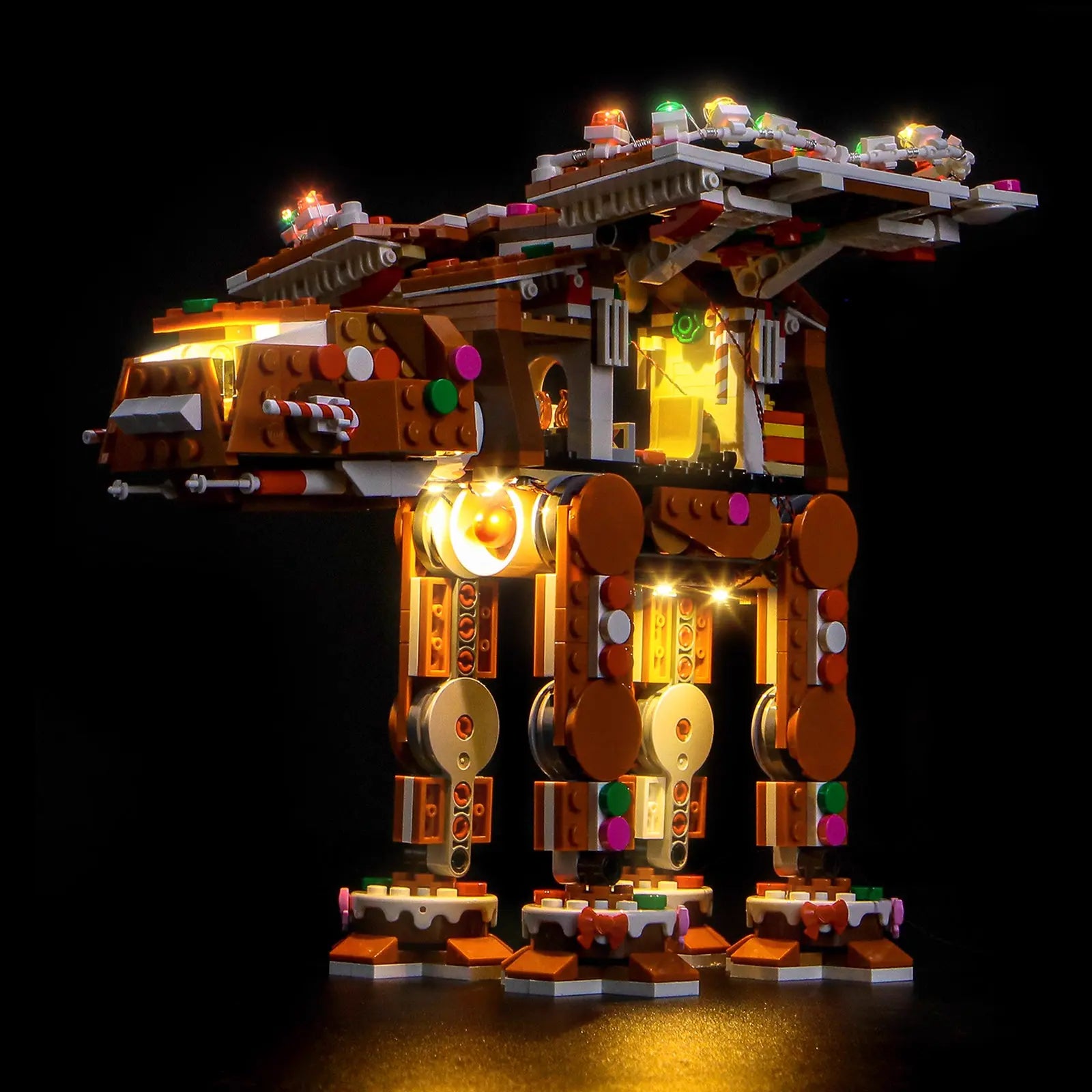 A close-up on a glowing candy cane or frosting detail, part of the fun, festive Bright My Bricks light kit.