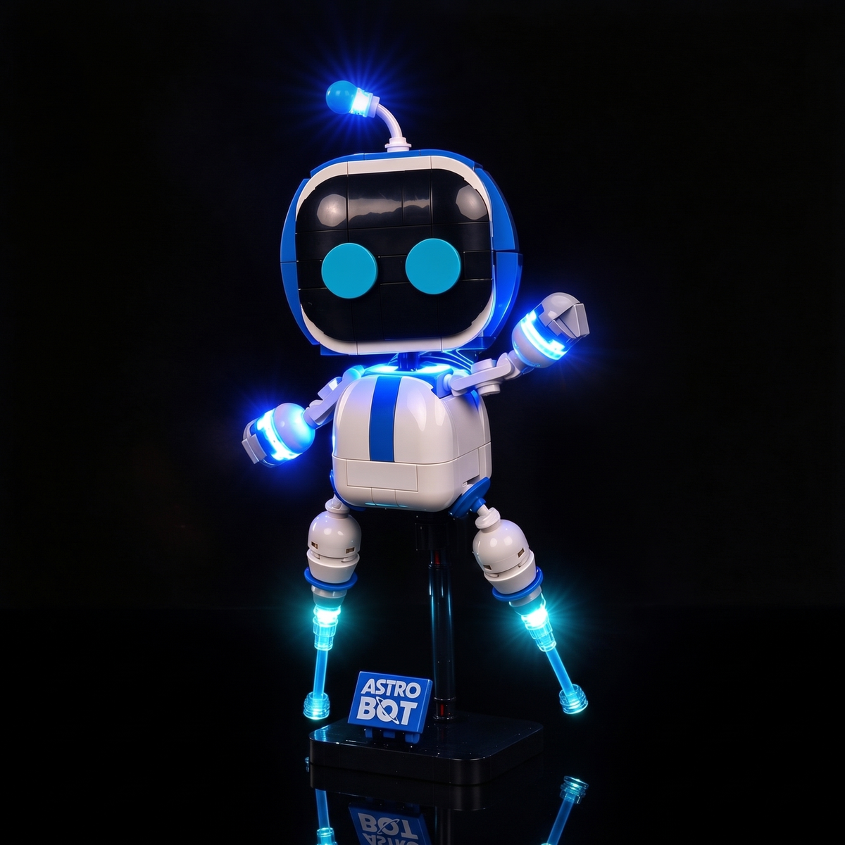 LEGO® Astro Bot™ #40899 — front view with one arm raised and illuminated thrusters