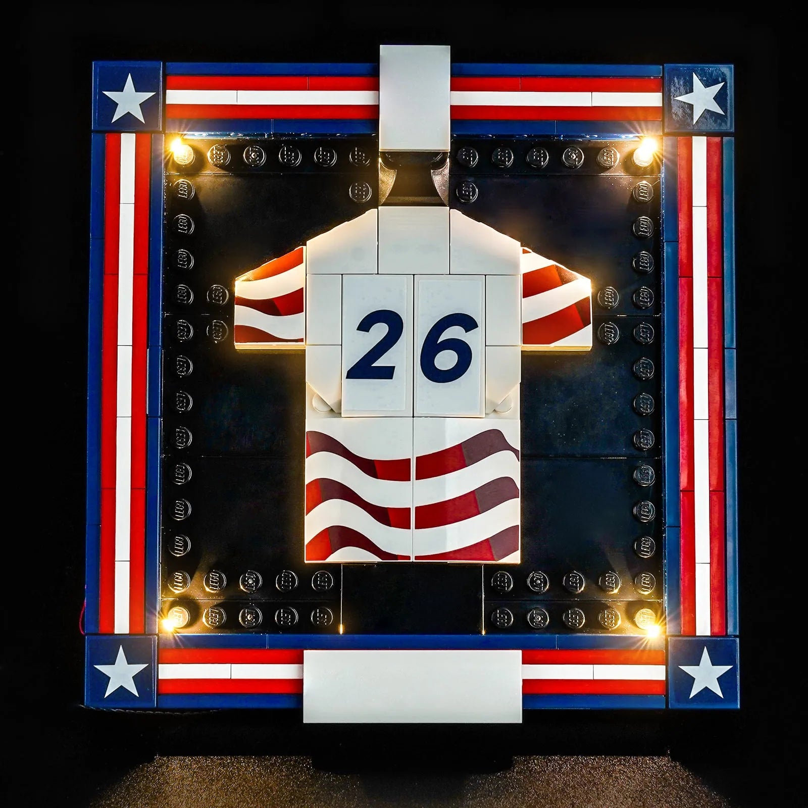 Close-up of LED lights on LEGO 2026 U.S. Soccer National Team Jersey #43033