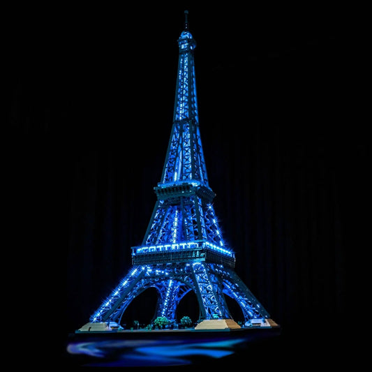 Bright My Bricks custom LED lighting for LEGO® Architecture Eiffel Tower #10307 — installed and glowing