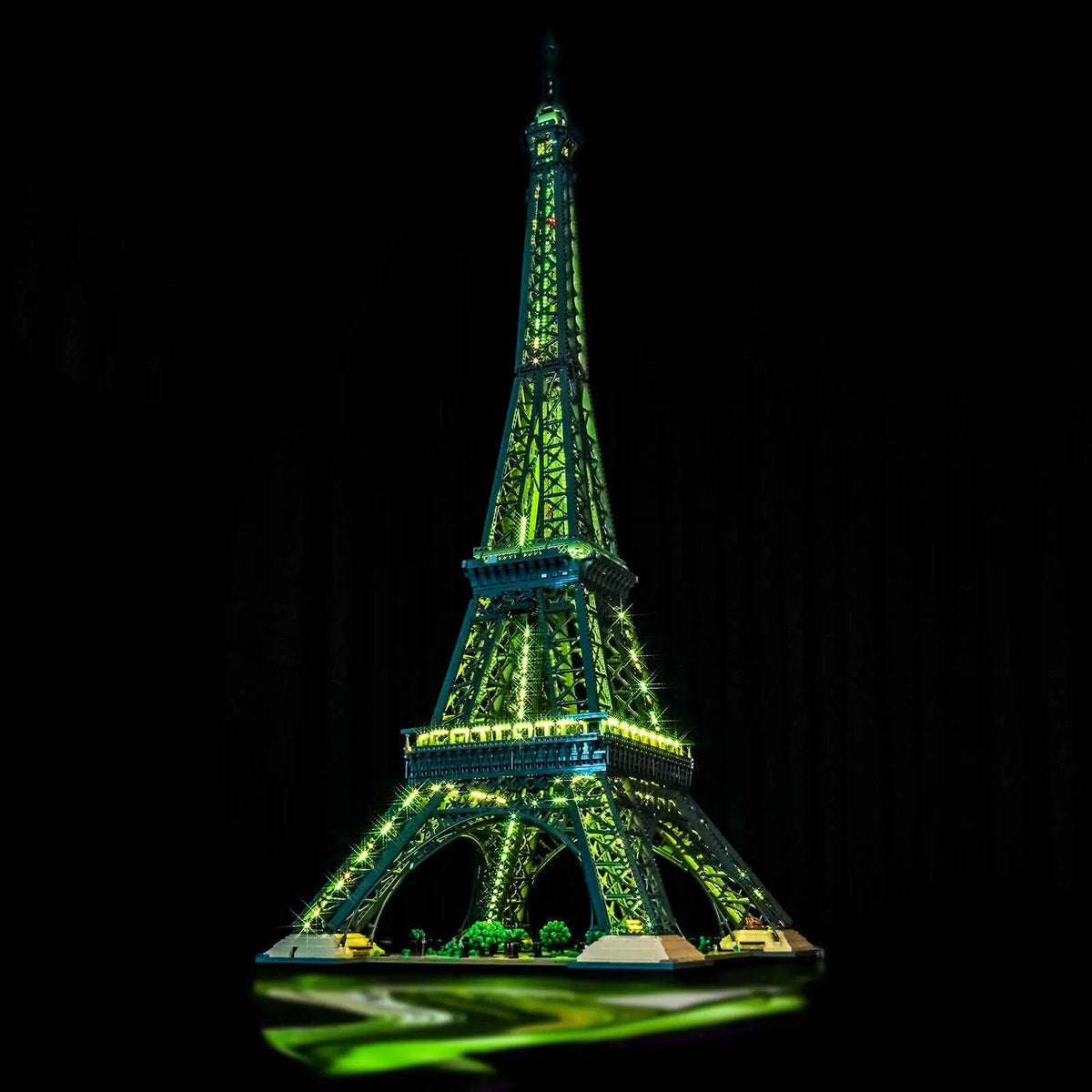 Bright My Bricks USB-powered LED light kit for LEGO® Architecture Eiffel Tower #10307 — front view fully lit