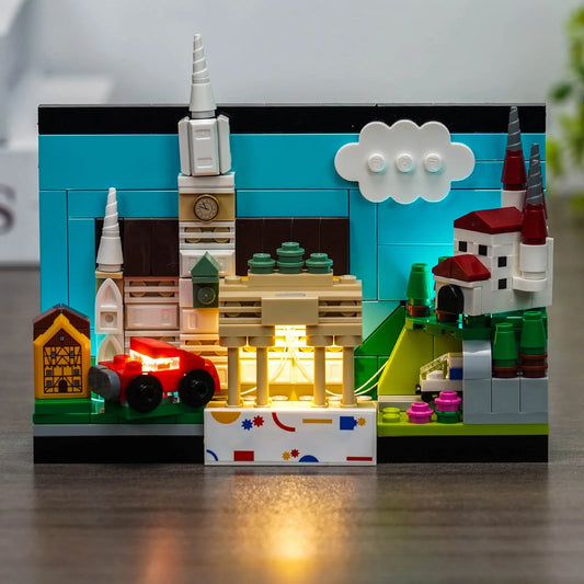 RGB LED light kit for LEGO® Architecture Germany Postcard #40954, showcase lighting view