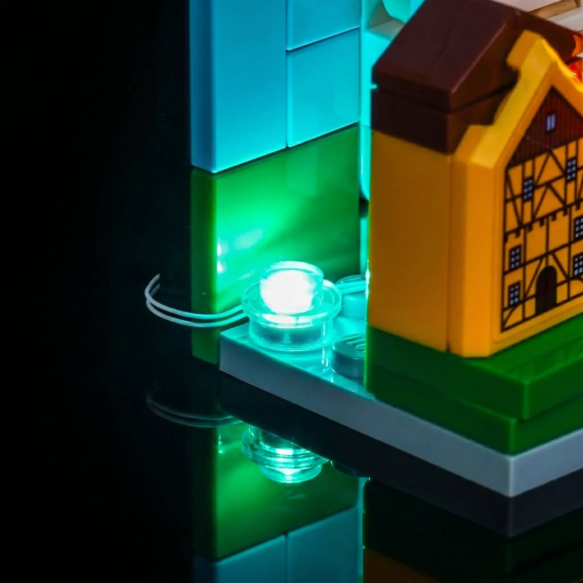LED strips and bricks detail: Bright My Bricks display light kit for LEGO® Architecture Germany Postcard #40954