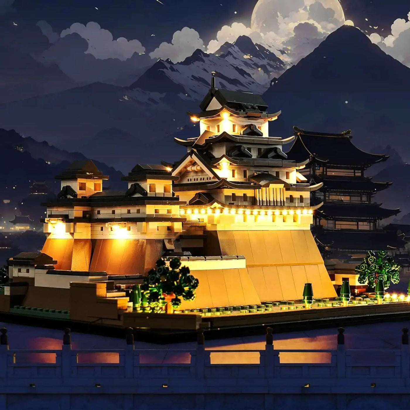 LEGO® Architecture Himeji Castle #21060 — installed and glowing (LED lighting kit)