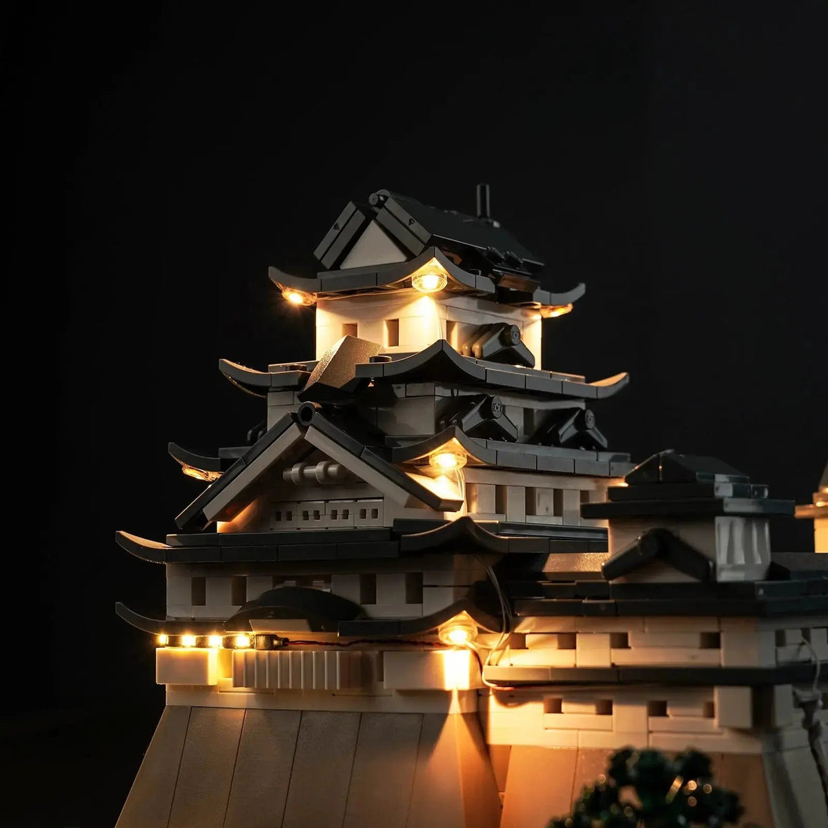 LEGO® Architecture Himeji Castle #21060 side angle with lights on, with the DIY LED light kit