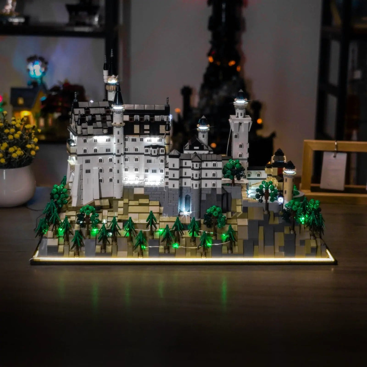 LEGO® Architecture Neuschwanstein Castle #21063 warm LED glow detail, with the RGB LED light kit