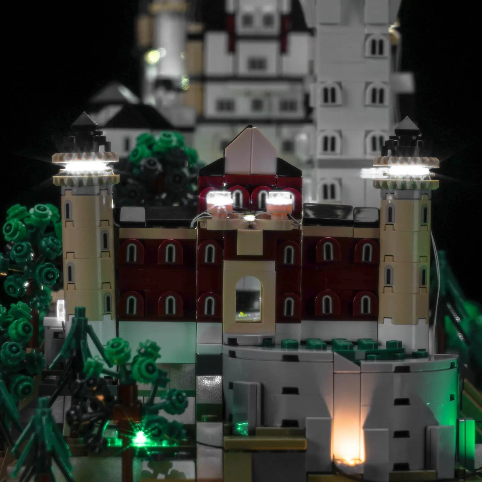 Close-up of LED lights on LEGO Architecture Neuschwanstein Castle #21063