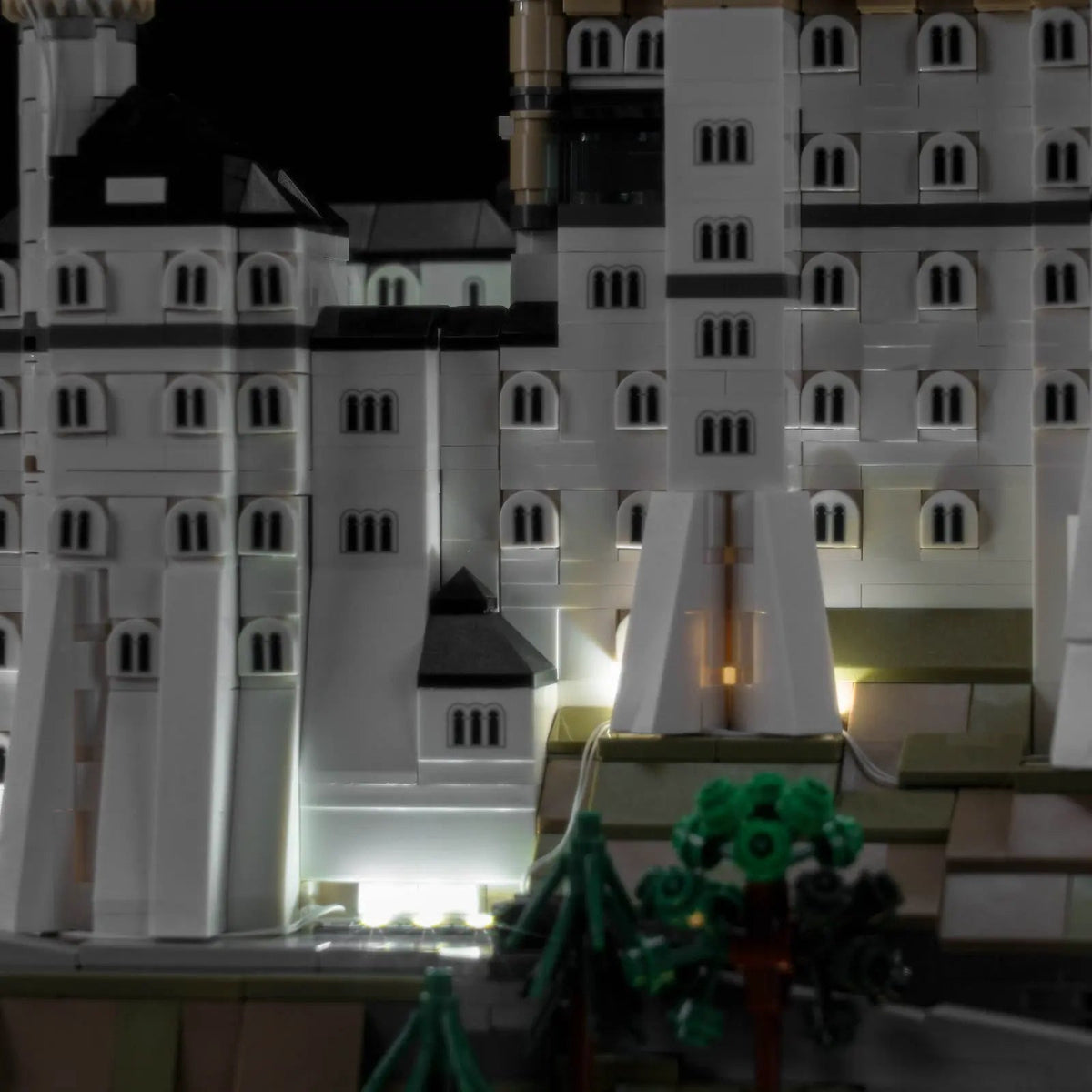 Bright My Bricks premium LED light kit for LEGO® Architecture Neuschwanstein Castle #21063 — illuminated at night