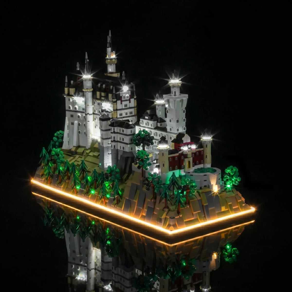 LEGO® Architecture Neuschwanstein Castle #21063 — illuminated at night (LED light kit)