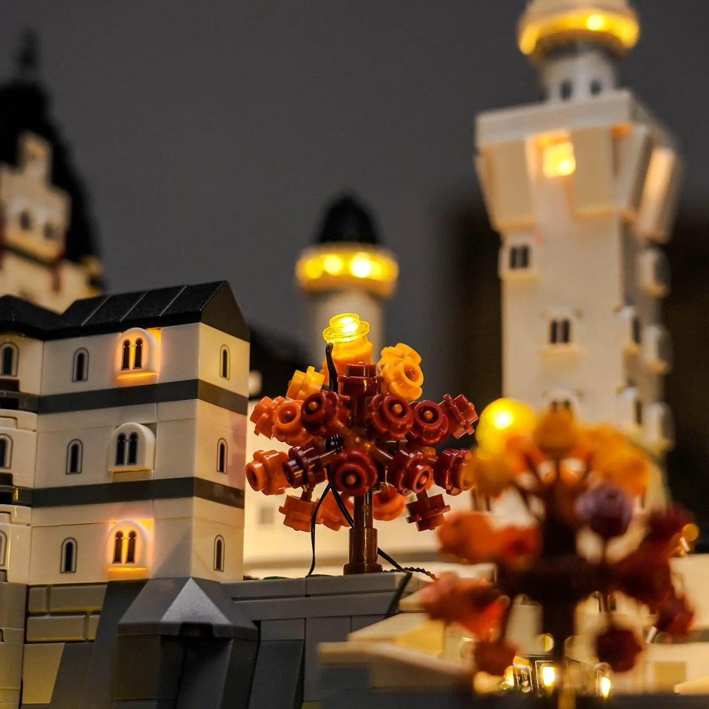 Bright My Bricks premium LED light kit for LEGO® Architecture Neuschwanstein Castle #21063 — illuminated at night