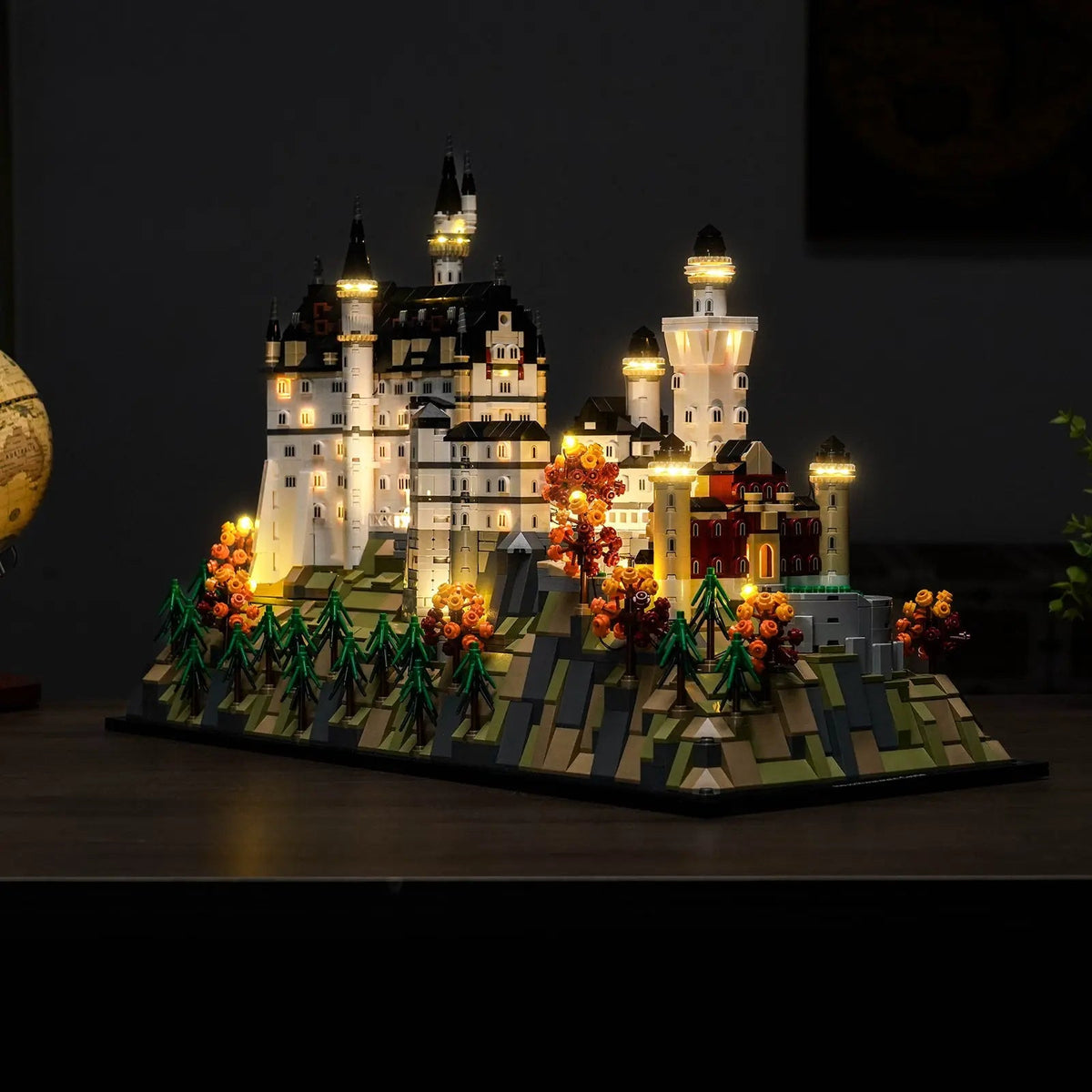 LEGO® Architecture Neuschwanstein Castle #21063 — illuminated at night (LED light kit)