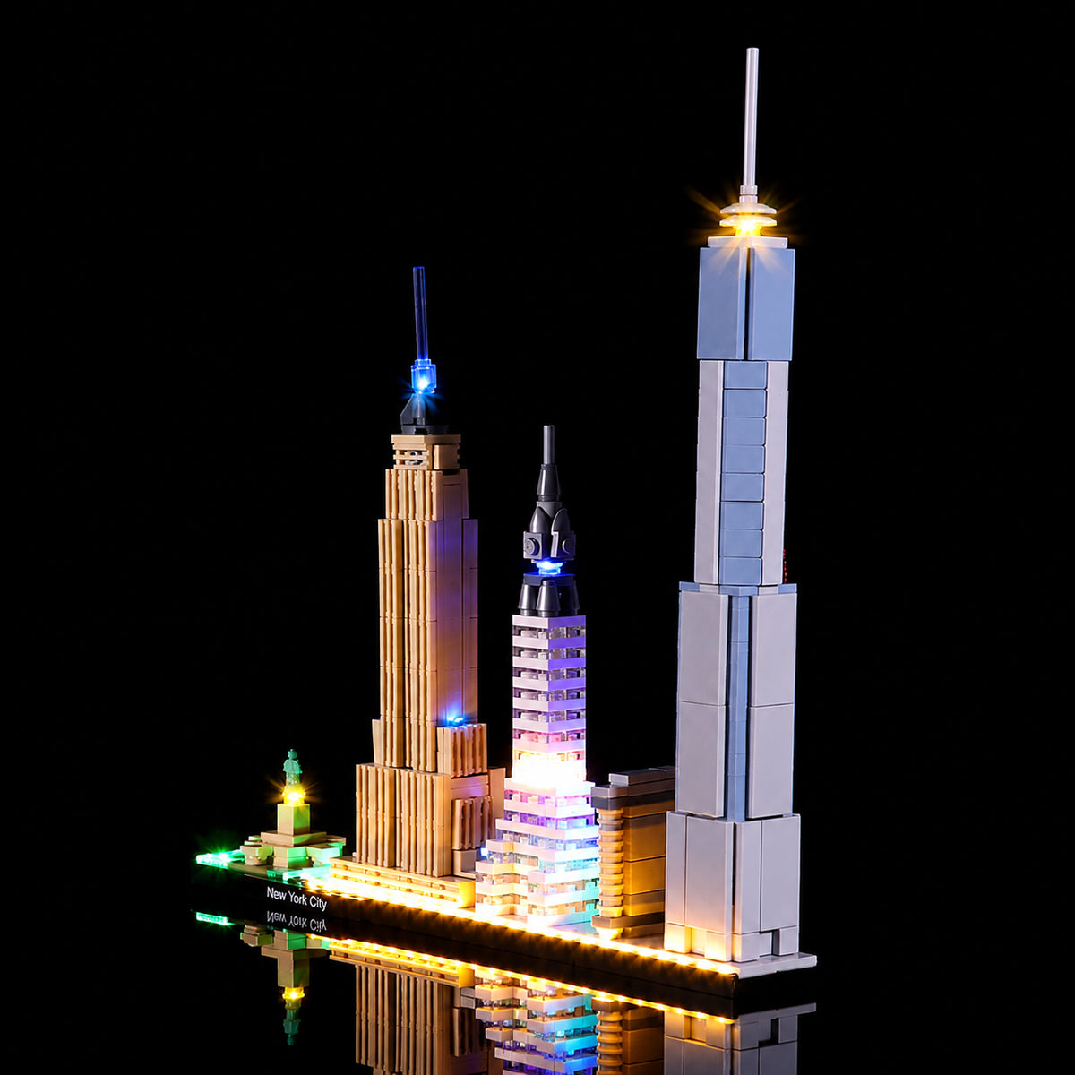 Close-up of LED lights on LEGO Architecture New York City #21028