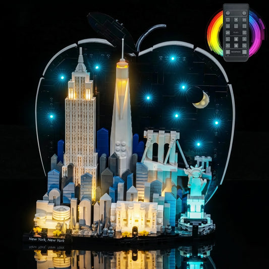 Bright My Bricks RGB LED light kit for LEGO® Architecture New York City #21066 — close-up of the LED lighting detail