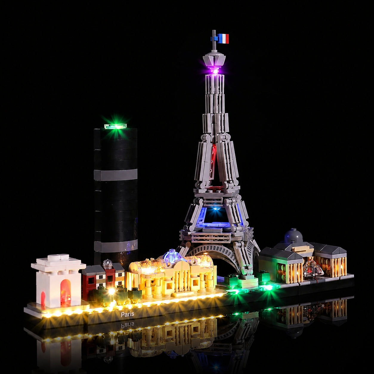 Bright My Bricks RGB LED light kit for LEGO® Architecture Paris #21044 — warm LED glow detail
