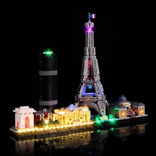 Bright My Bricks RGB LED light kit for LEGO® Architecture Paris #21044 — warm LED glow detail