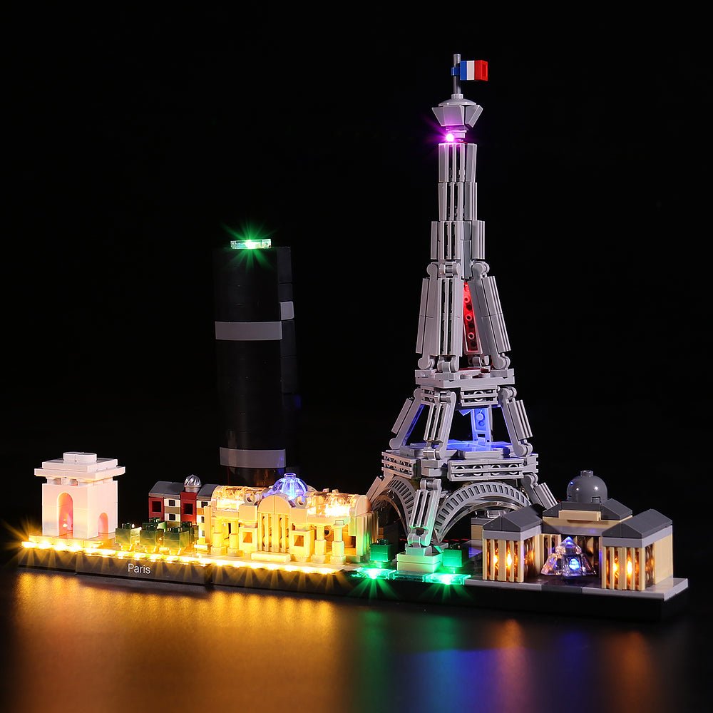 LEGO Architecture Paris #21044 illuminated at night