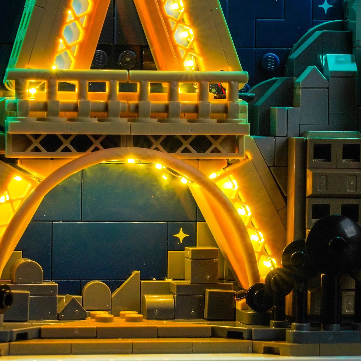 custom LED lighting for LEGO® Architecture Paris #21064, side angle with lights on