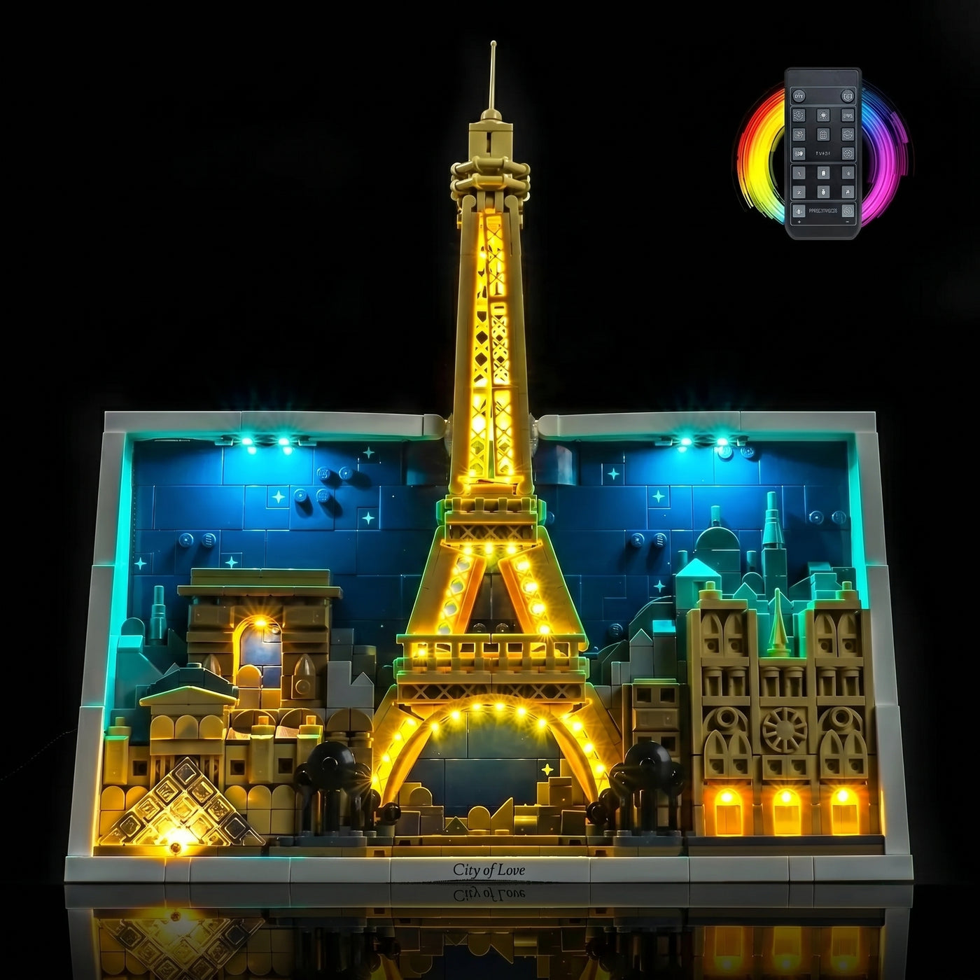 LEGO® Architecture Paris #21064 — fully illuminated on display (premium LED light kit)
