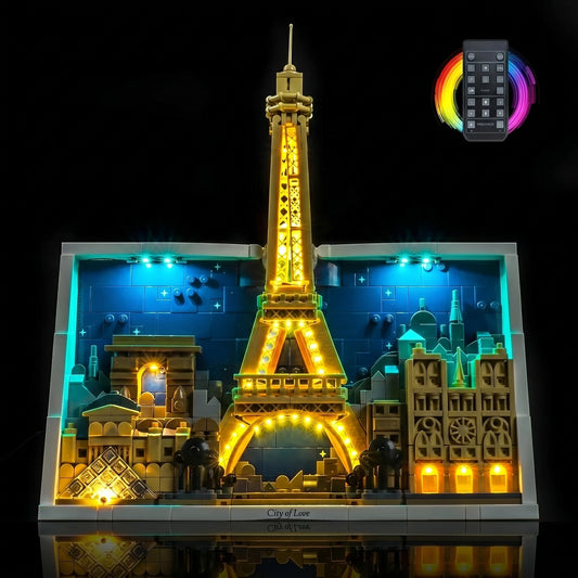LEGO® Architecture Paris #21064 — fully illuminated on display (premium LED light kit)