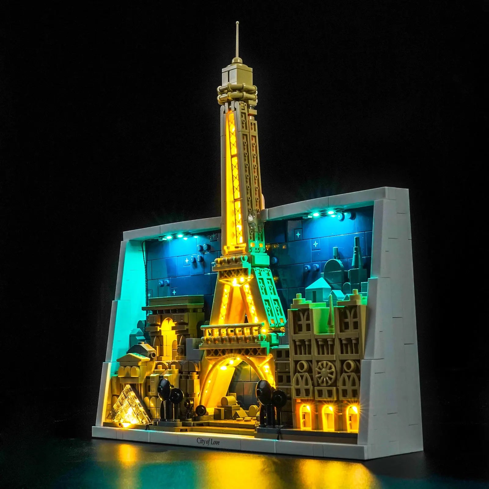 LEGO Architecture Paris #21064 illuminated at night