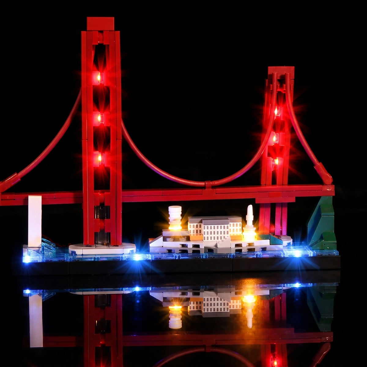 Close-up of LED lights on LEGO Architecture San Francisco #21043