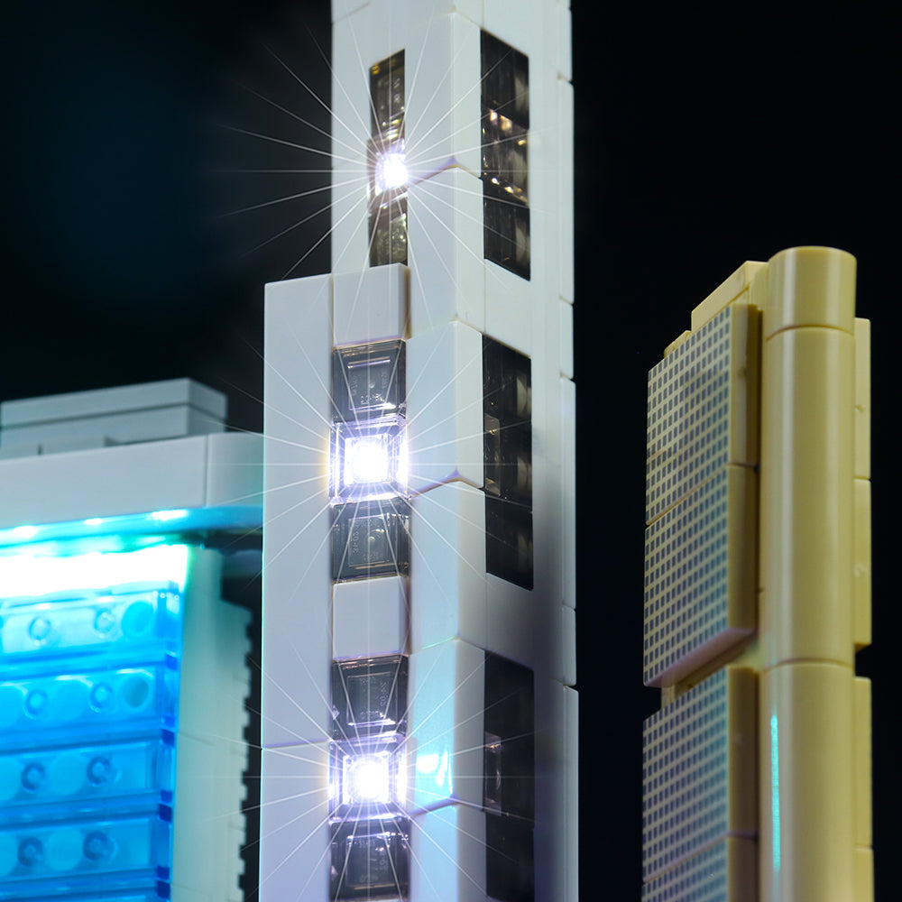 LEGO Architecture Singapore #21057 illuminated at night