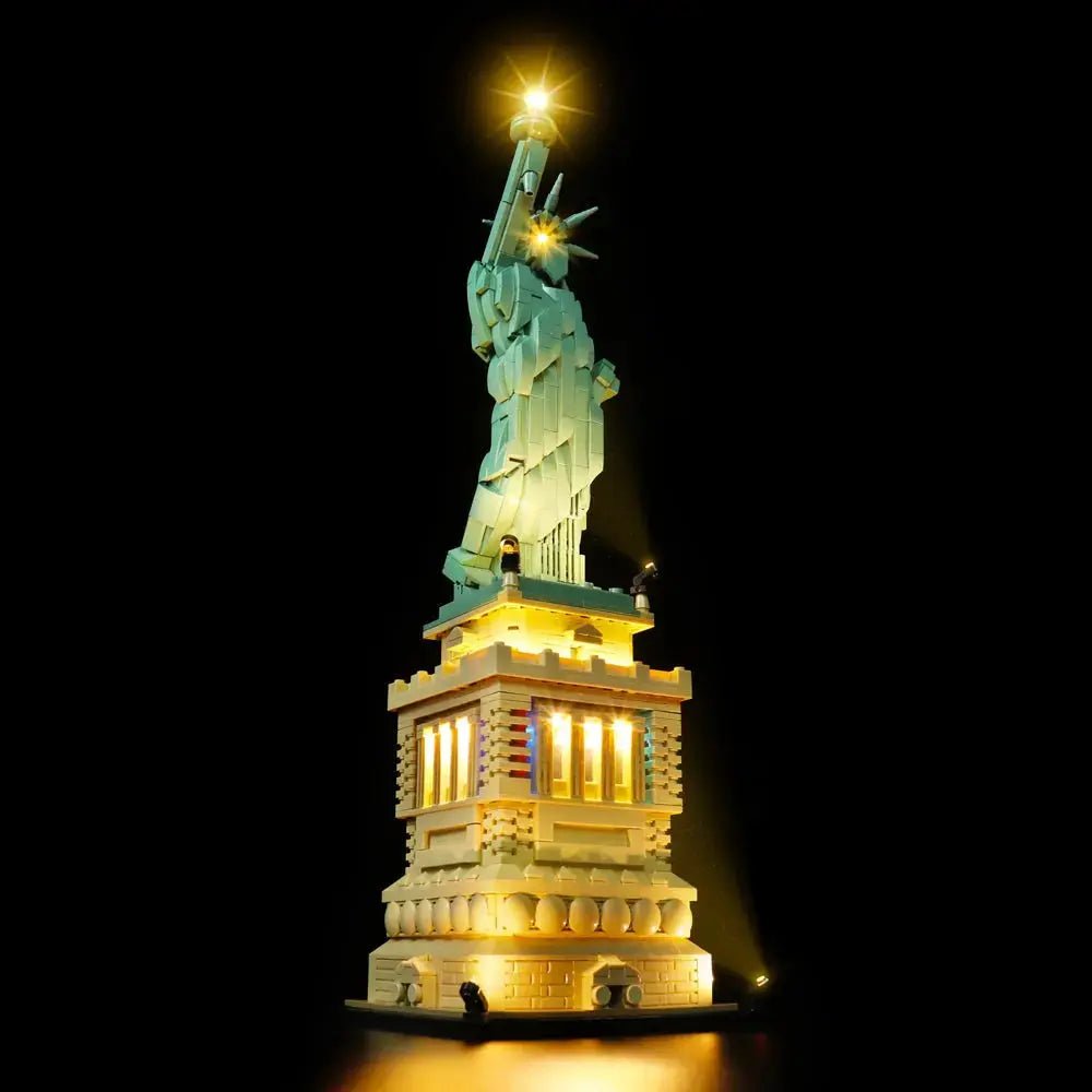 LEGO Architecture Statue of Liberty #21042 illuminated at night