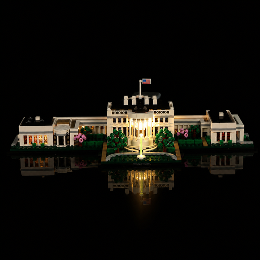 LEGO® Architecture The White House #21054 LED kit powered on, with the RGB LED light kit