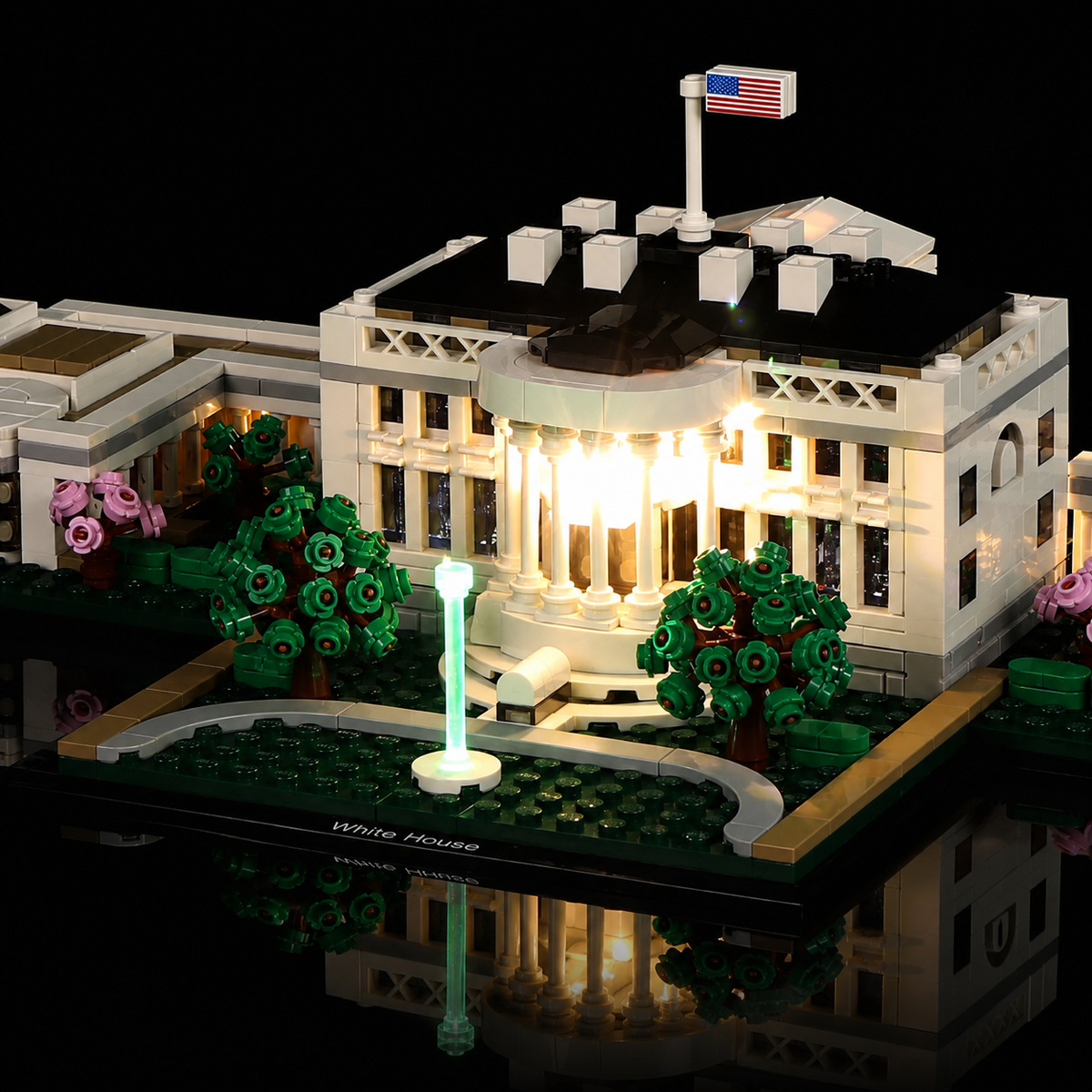 DIY LED light kit for LEGO® Architecture The White House #21054, installed and glowing
