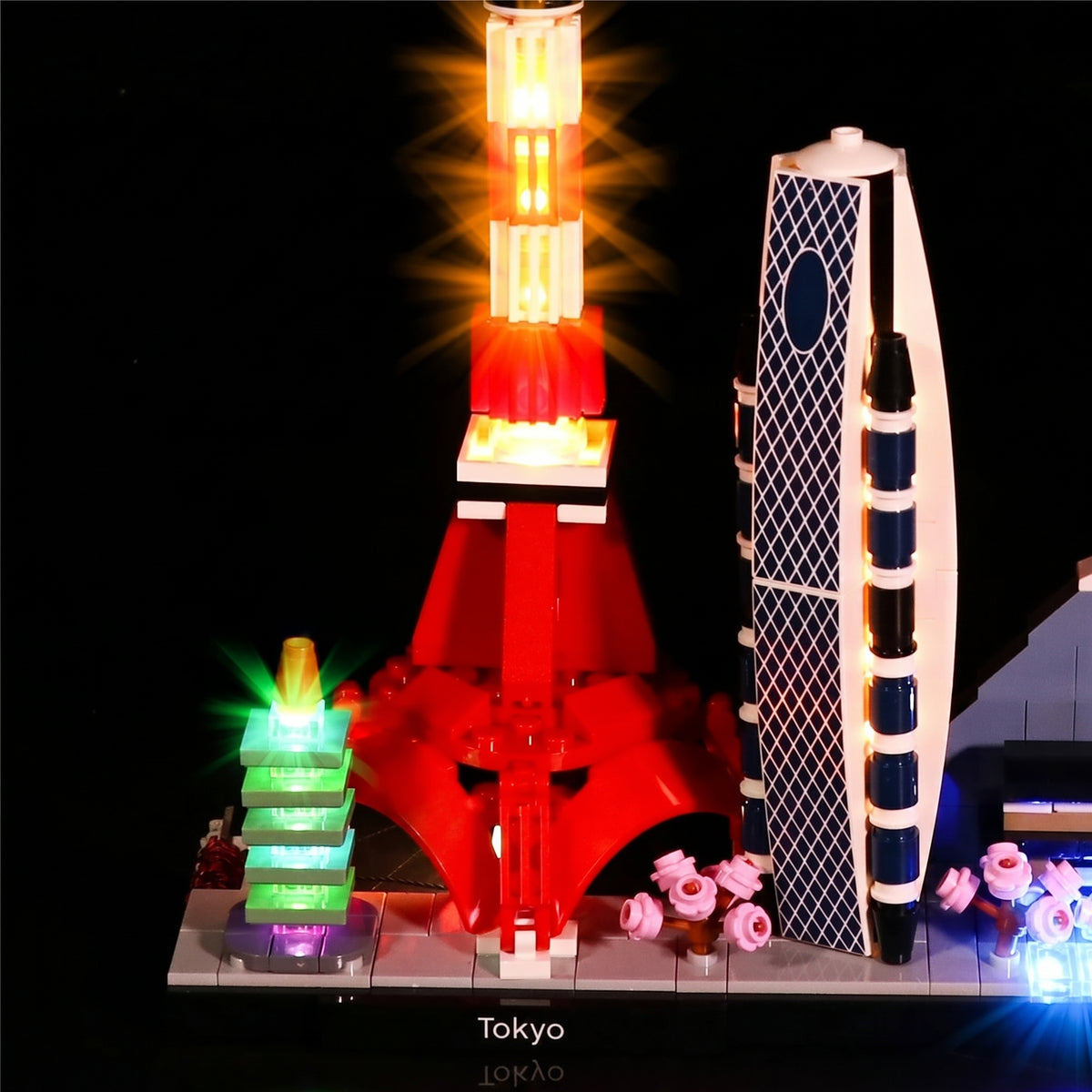 LEGO Architecture Tokyo #21051 illuminated at night