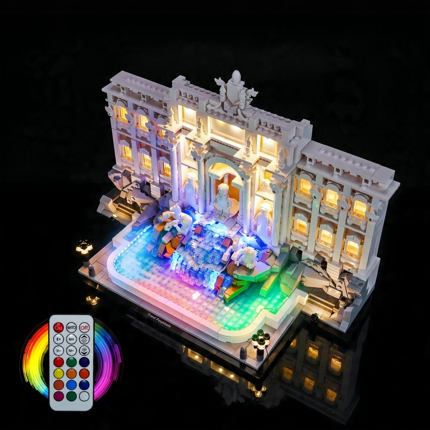 Bright My Bricks premium LED light kit for LEGO® Architecture Trevi Fountain #21062 — front view fully lit