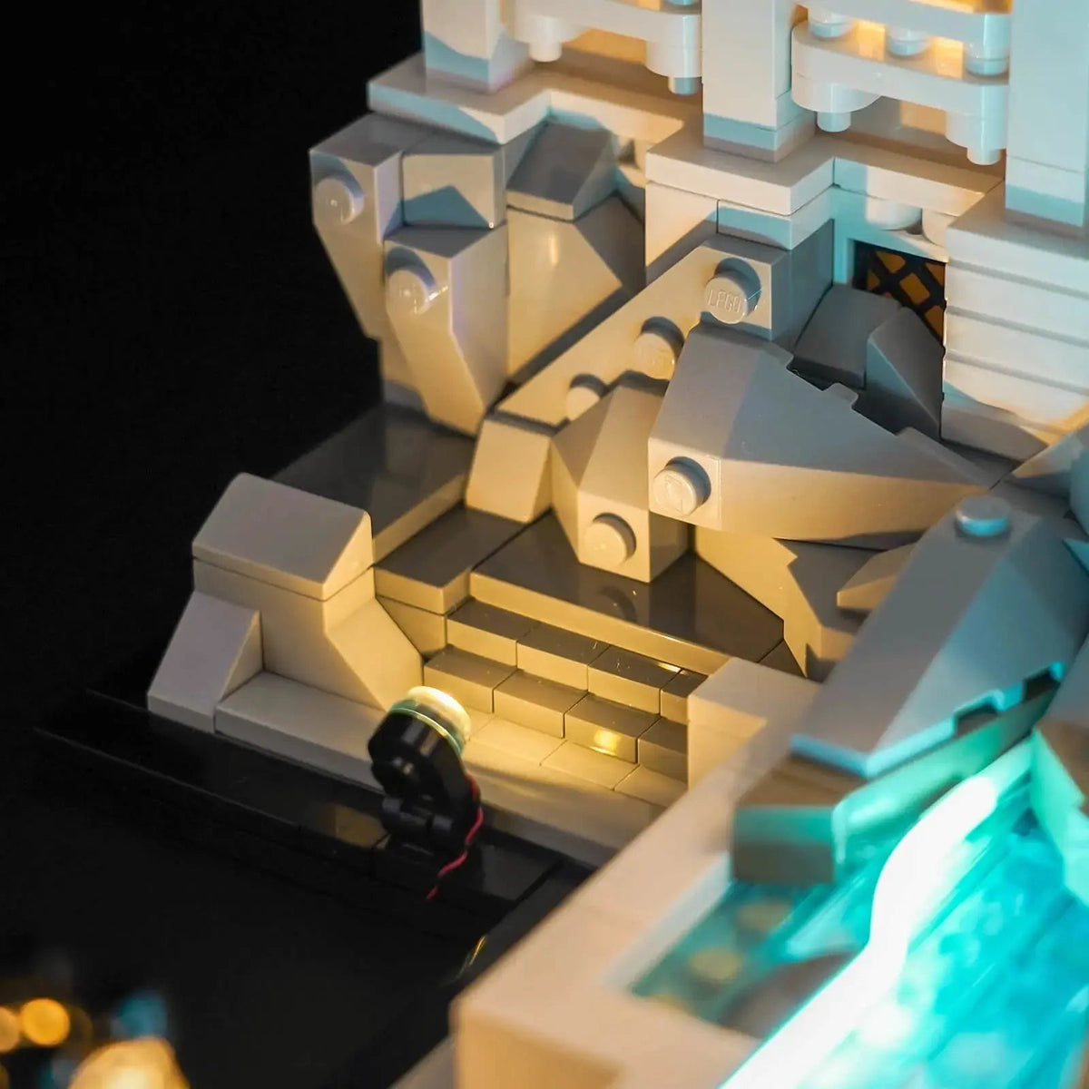 side angle with lights on: Bright My Bricks display light kit for LEGO® Architecture Trevi Fountain #21062