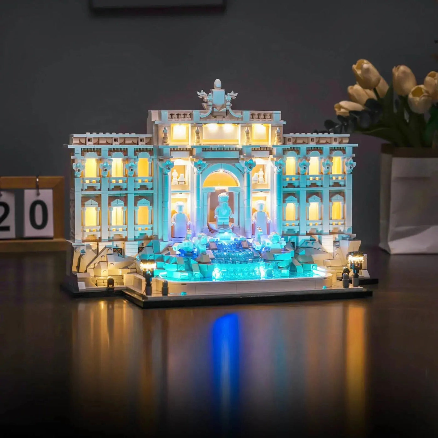 LEGO® Architecture Trevi Fountain #21062 close-up of the LED lighting detail, with the DIY LED light kit